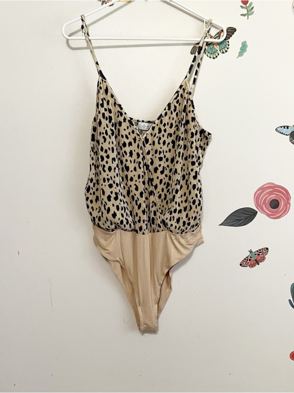 Wayf Beige and Black Leopard Print Bodysuit